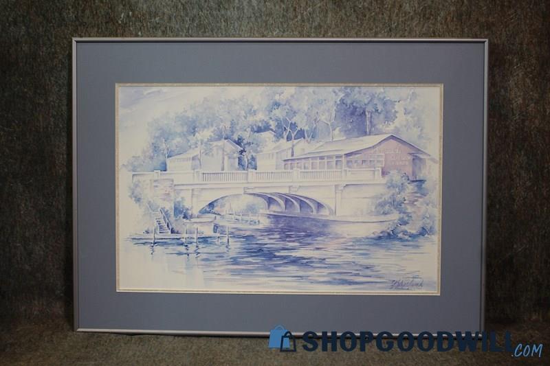 Harolds Restaurant & River Bridge Framed Print 246/750 Signed B Norland Art