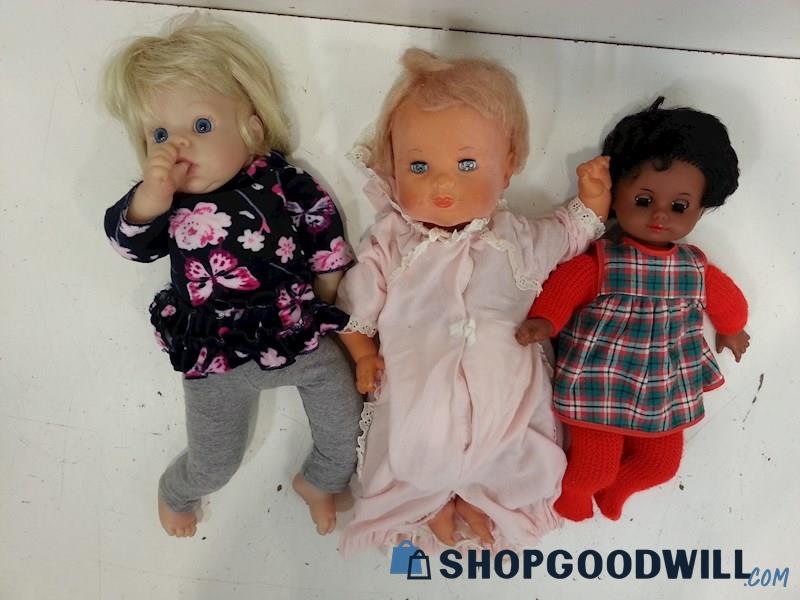 3 VTG Baby Dolls Hand Made Sucking Thumb/Velvet Soft Baby/African American Doll