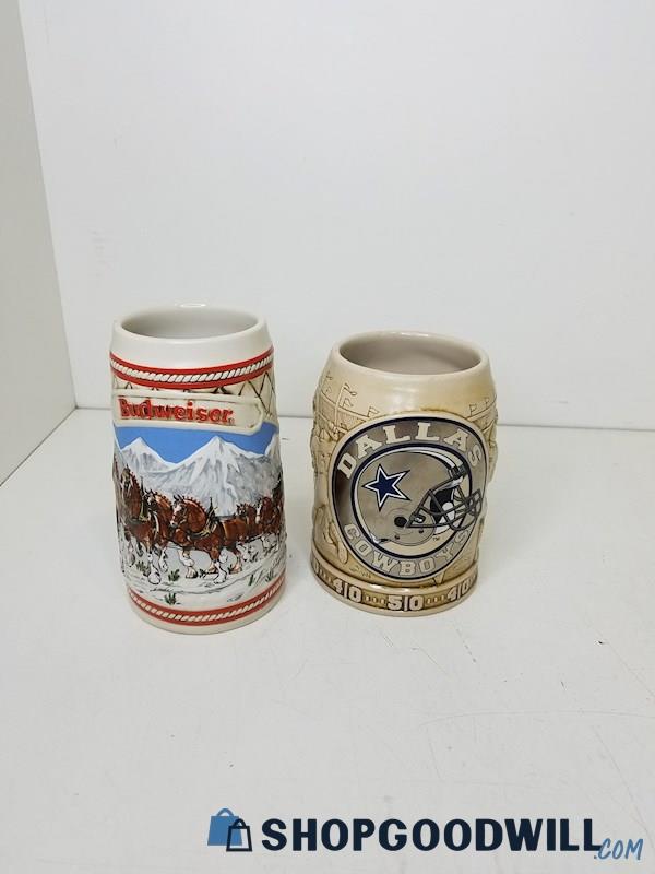 Budweiser 1985 A Series Snow Capped Mountains & Pittsburgh Steelers Beer Steins