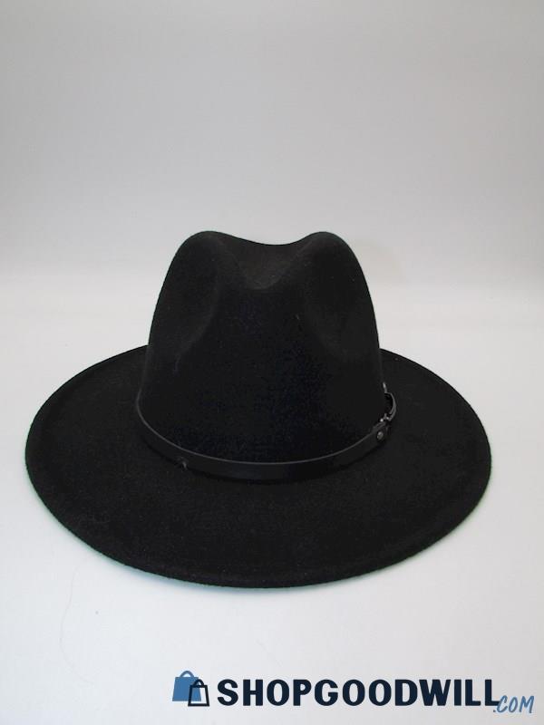 Unbranded Black Wool Blend Felt Wide Brim Panama Hat 57cm