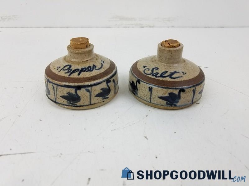 Pottery Hand Painted Salt & Pepper Shakers, Vintage Ceramic Stoneware