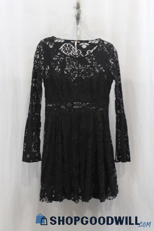 Free People Womens Black Lace Swing Dress Sz 8