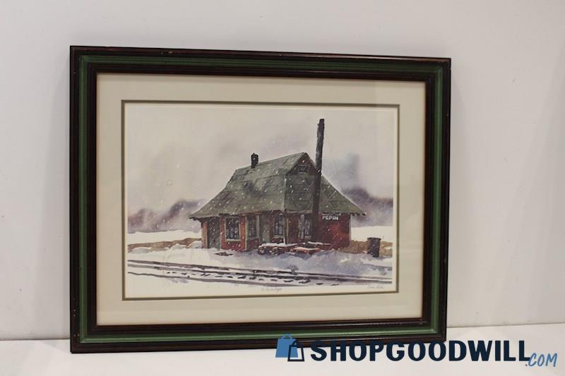 'The Pepin Depot' Dave Rieb Signed Framed & Matted Railroad Depot Art Print 