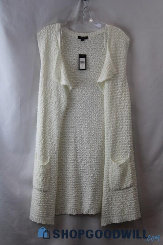 NWT Verve Ami Women's White Loose Knit Open Sleeveless Cardigan sz XL