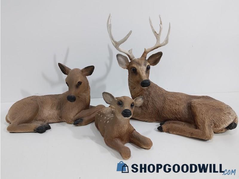 3PCS Vintage Large HOMCO Deer Doe Pawn Figurines Statues Home Decor  