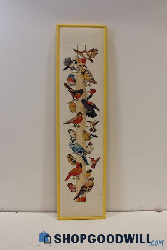 Vintage Monarch Horizons Completed 'The Bird Feeder' Crewel Cross Stitch