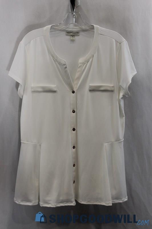 Dana Buchman Women's White Button Up Sheer Blouse SZ XL