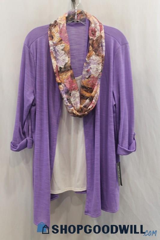 NWT Notations Women's Purple Sheer Open Cardigan SZ XL