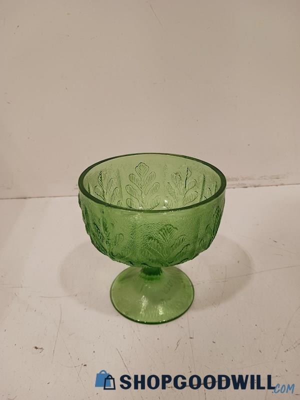 Vintage Small Green Glass Footed Compote Vase