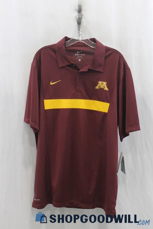 NWT University Of MN Mens Burgundy/Yellow Polo Shirt Sz L