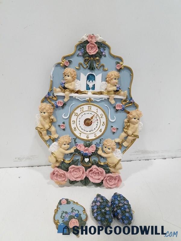 Vintage Musical Cupids & Roses Miniature Wall Nolvety Clock