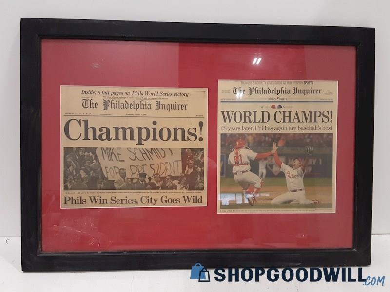 Phillies Win 28 Years Apart  Framed Newspaper Articles 