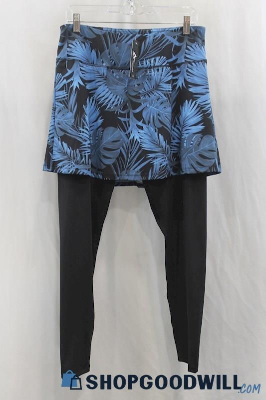 NWT Anivivo Women's Blue/Black Tropical Leaf Print 2 in 1  SZ XL