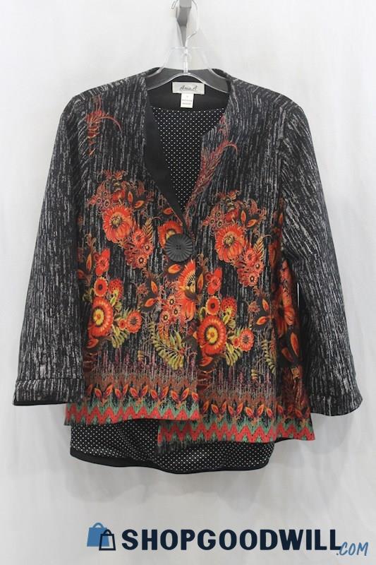 Anis.A Women's Black/Red Floral Print Blazer SZ S