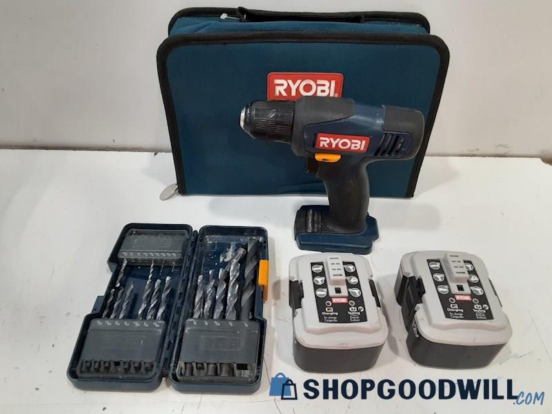 Ryobi CD100 Cordless Drill w/ 2 Batteries, Charger & Case