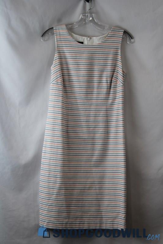 Talbots Women's White/Pink Striped Knit Sheath Dress sz 2