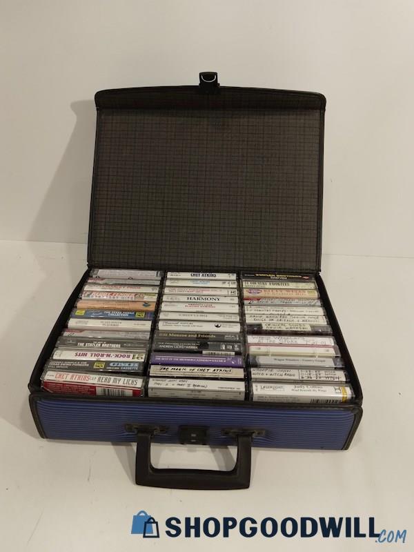 Vintage Cassette Tapes Various Artists Music W/ Blue White Striped Cushion Case 