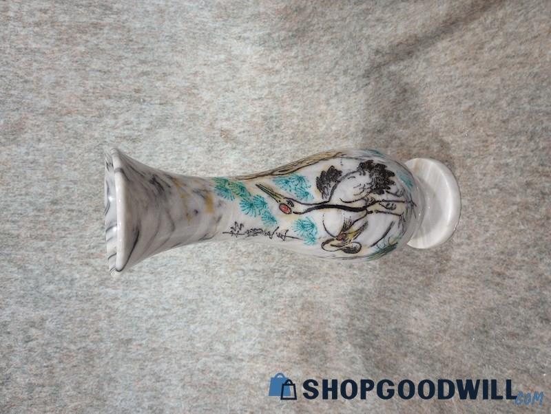 Chinese Marble Painted Vase w/ Markings 