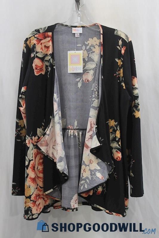 NWT LulaRoe Women's Black/Pink Floral Print Open Cardigan SZ M