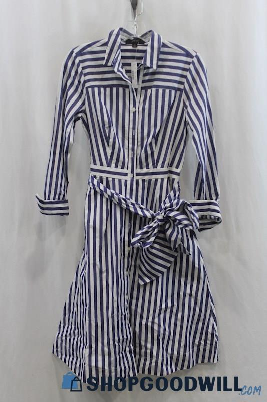 NWT J.Crew Women's White/Blue Stripes Button Up Dress SZ 2