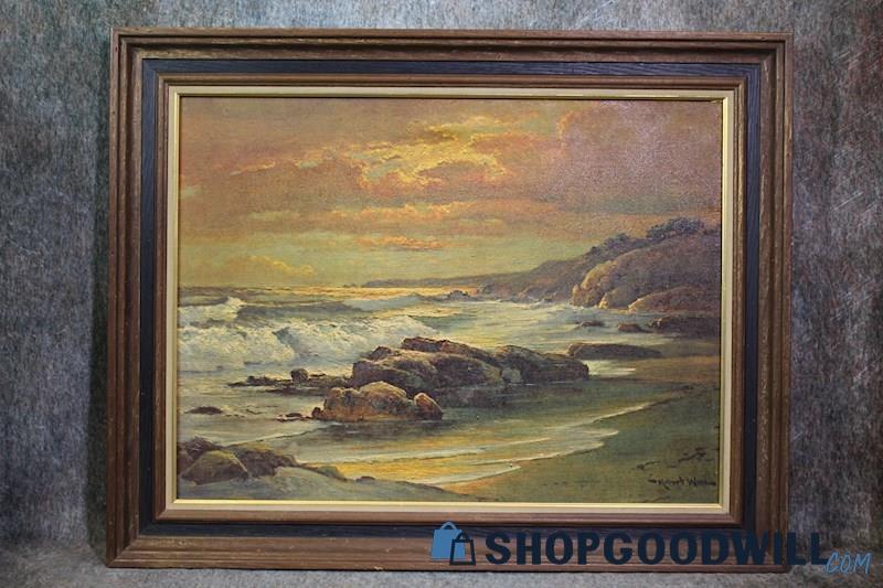 Sunset Golden Sea Shore Framed Reproduction Print Facsimile Signed Robert Wood