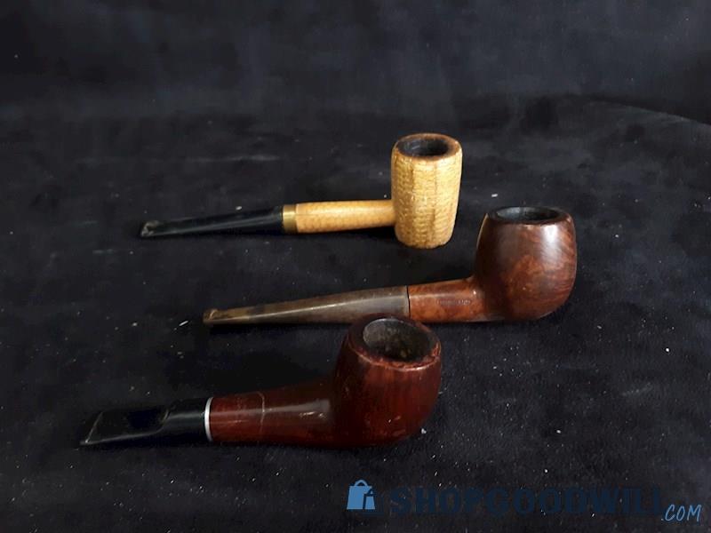 3 Antique Wooden Smoking Pipes, Yellow Dule, Briar Corncob, Etc. 