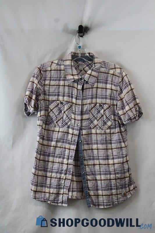 Carhartt Women's Purple/Peach Grid pattern Button up Shirt SZ M