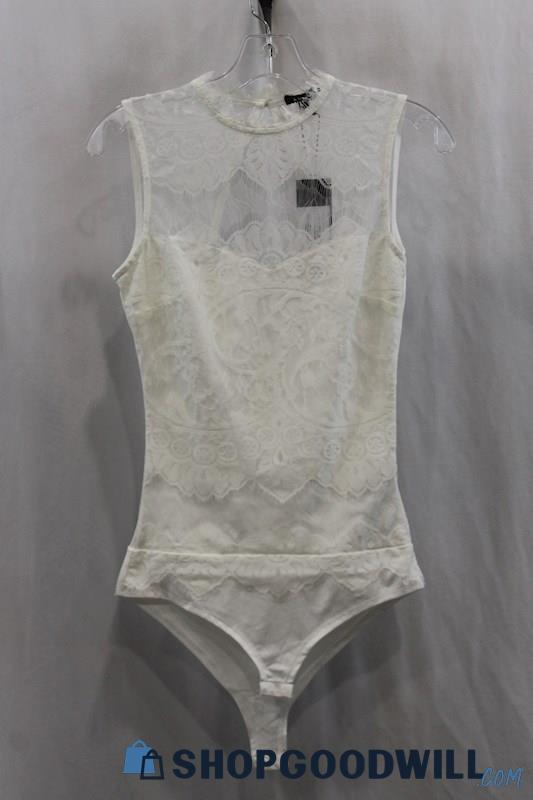 NWT Amisu Women's White Lace Bodysuit SZ S