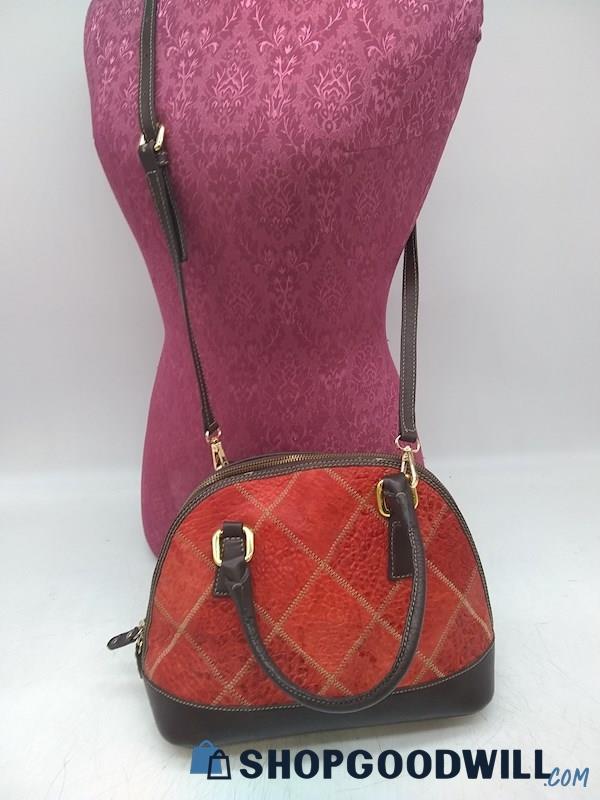 Firenze Red Orange Embossed Leather Satchel Crossbody Handbag Purse 