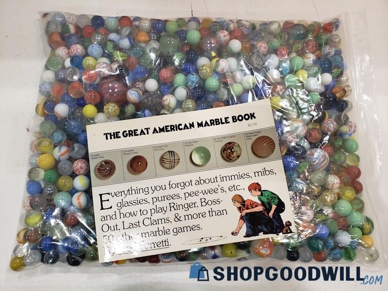 14lbs of Marbles Large Variety Vintage Toys Game W/ How To Play Marbles Book 