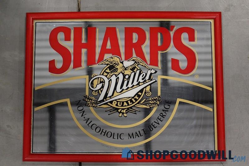 Framed Sharp's Miller Non-Alcoholic Malt Advertisement Bar Pub Sign Art Decor
