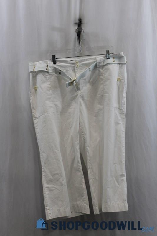 NWT Lauren Ralph Lauren Womens White Belted Capri Pants Sz 16W