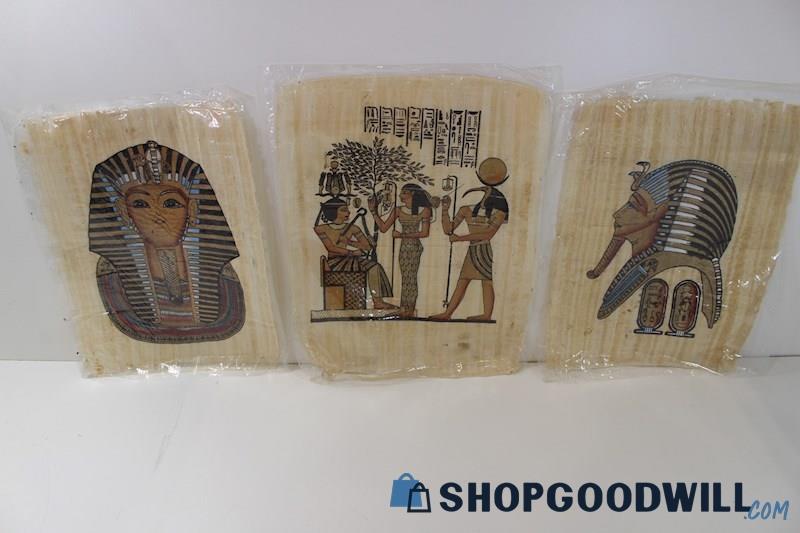 x3 Unframed Papyrus Paper Egyptian Themed Paintings 2@12.25x16