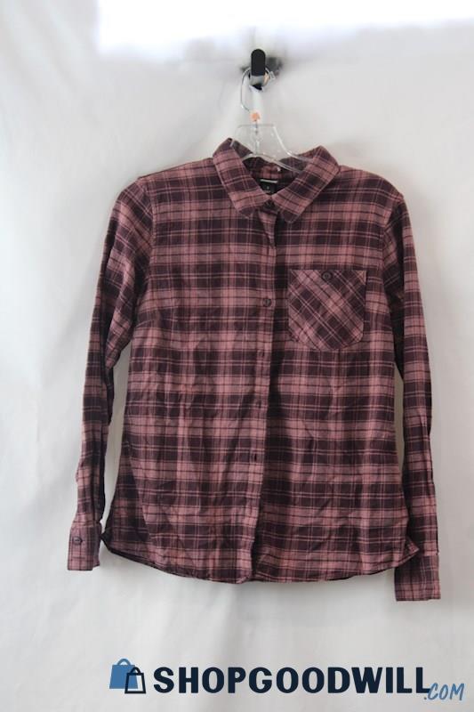 Patagonia Women's Muted Pink/Burgundy Plaid Long Sleeve Flannel Button Up sz 2