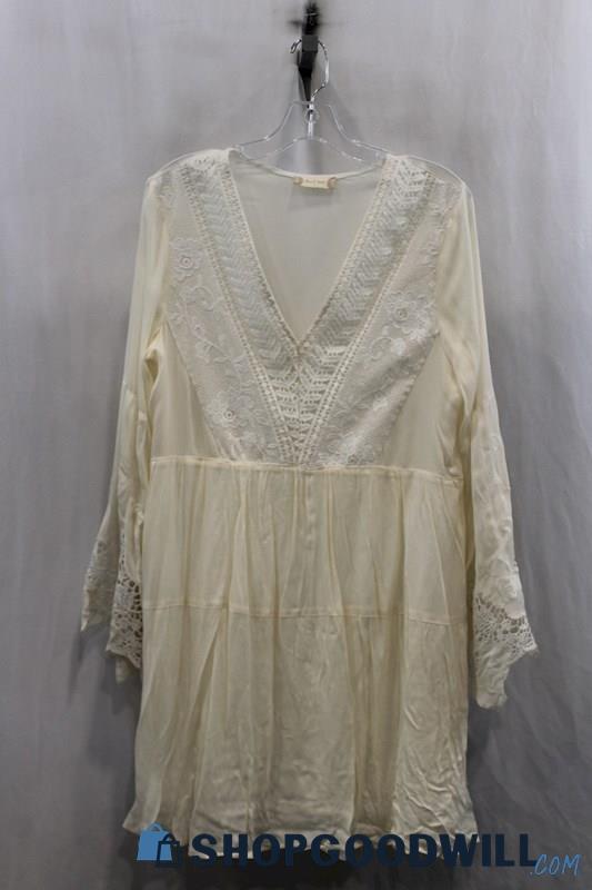 Altar'd State Women's White Knit Lace Swing Dress SZ L