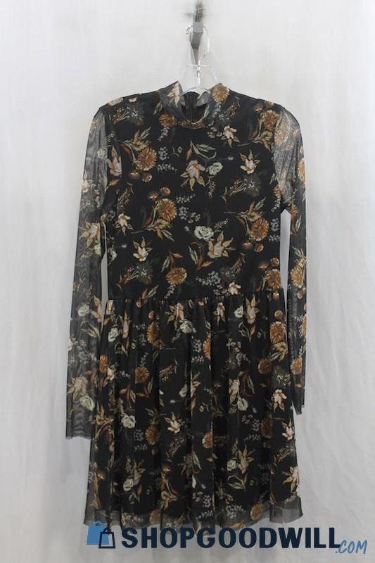 Altar'd State Women's Black Sheer Floral Swing Dress SZ L