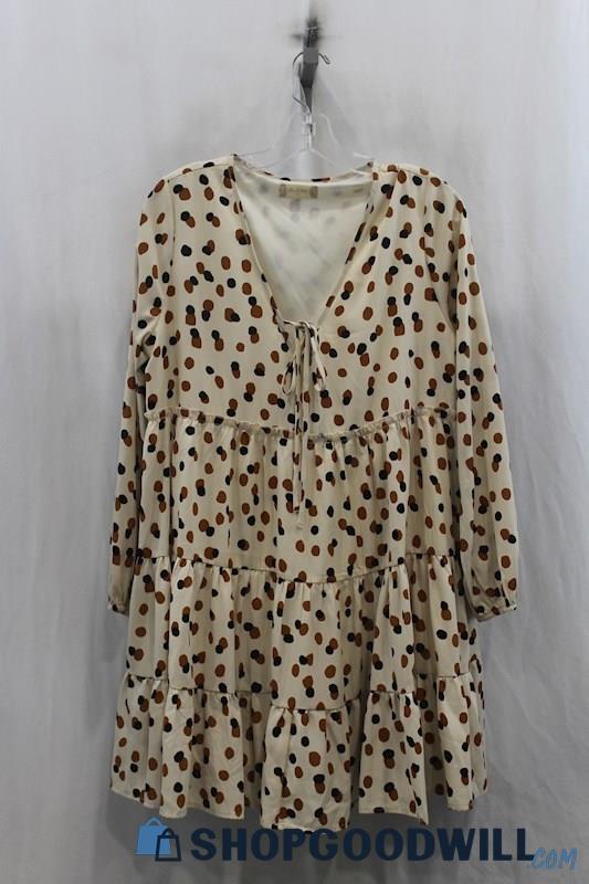 Altar'd State Women's White/Brown Polka Dot Swing Dress SZ M