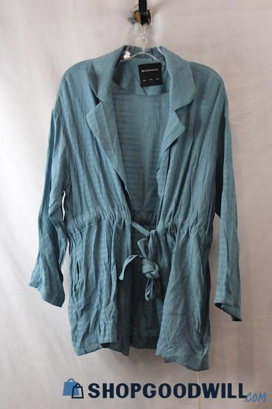 NWT Bloomchic Women's Dusty Blue Striped Gauze Tie Cardigan sz 12