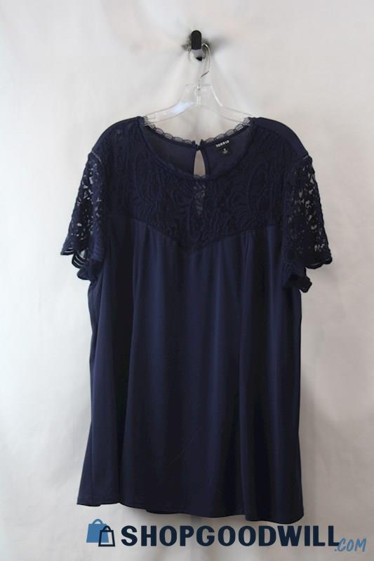 Torrid Women's Navy Blue Crochet Lace Detail Sleeve Shirt SZ 3/3X