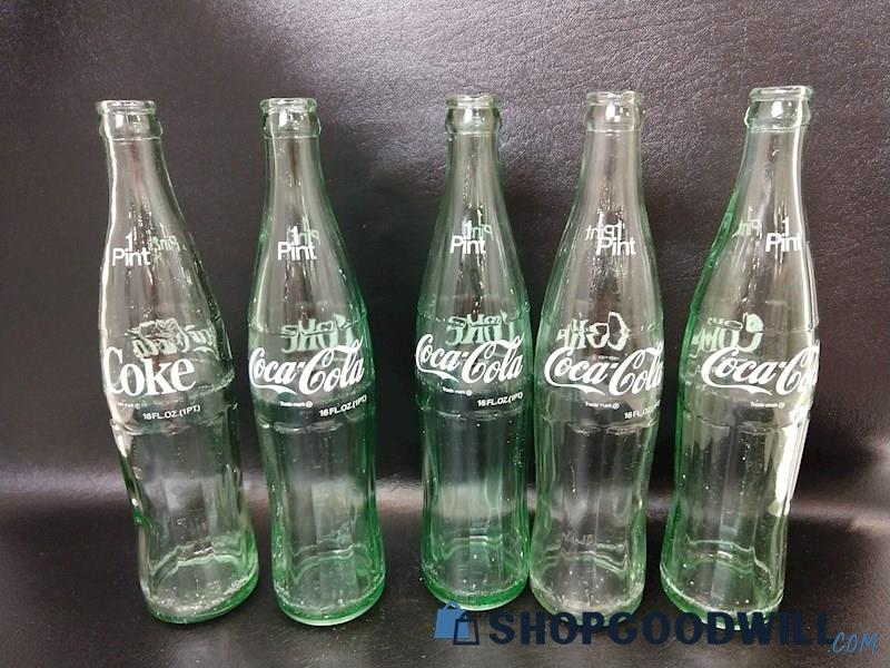 5pc CocaCola Green Soda Pop Glass Bottles Home Décor VINTAGE COLLECTIBLE