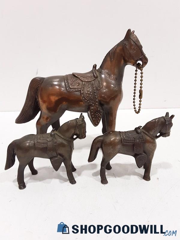 3 Unbranded Metal Horse Figurines