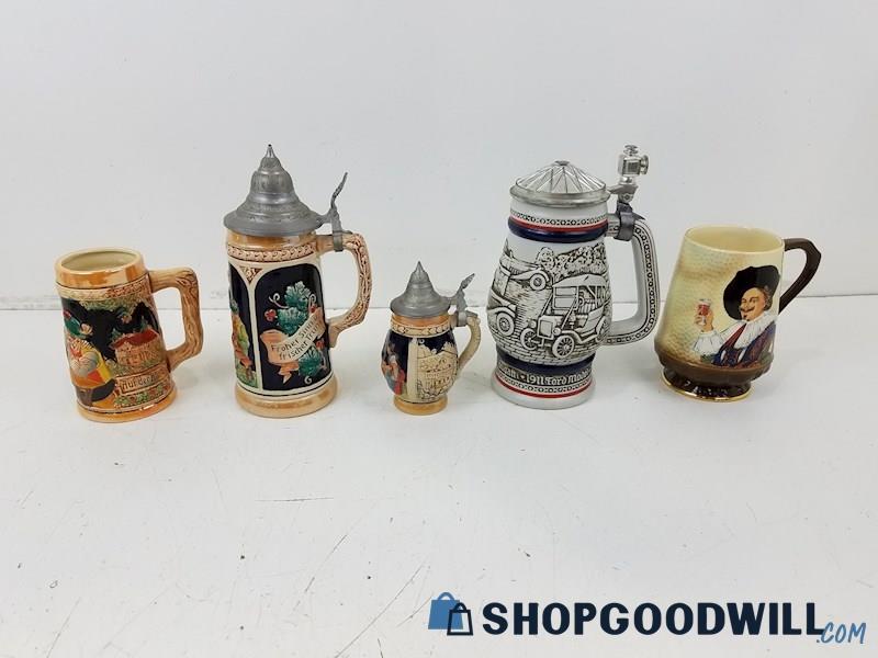 Set Of 5 Beer Steins Mugs, Avon, Sylva, Drinking Cups Vintage 1979