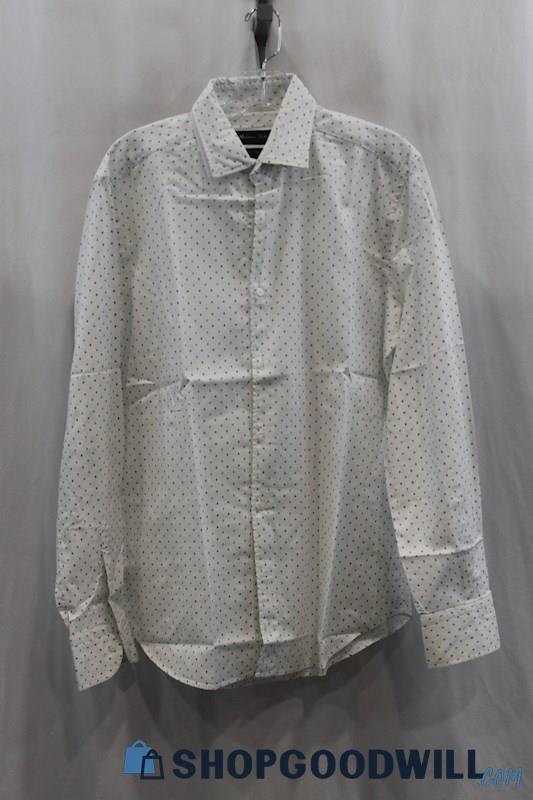 NWT Massimo Dutti Men's White/Blue Dot Print Dress Shirt SZ M