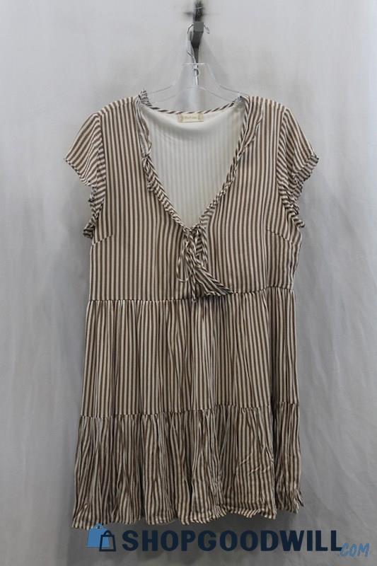 Altar'd State Women's Brown/White Striped T-Shirt Dress SZ L