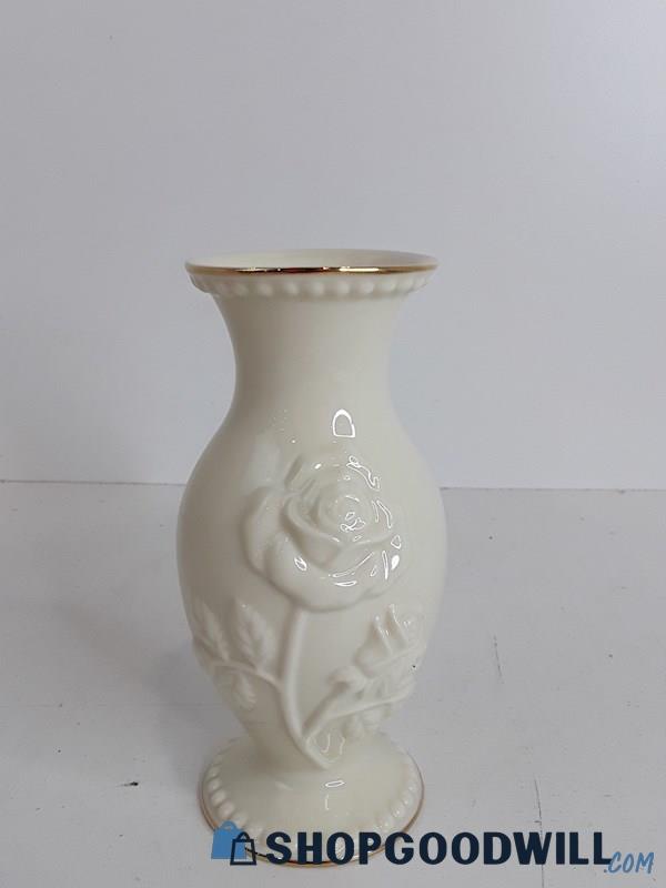 Lenox Embossed Rose And Gold Trim Design Bud Vase VTG 
