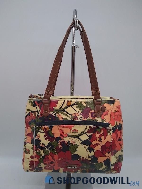 Sakroots Beige/ Multicolor Floral Coated Canvas Shoulder Handbag Purse 