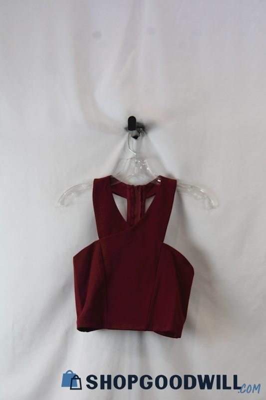 NWT Express Women's Burgundy Cross Front Crop Top Shirt SZ M