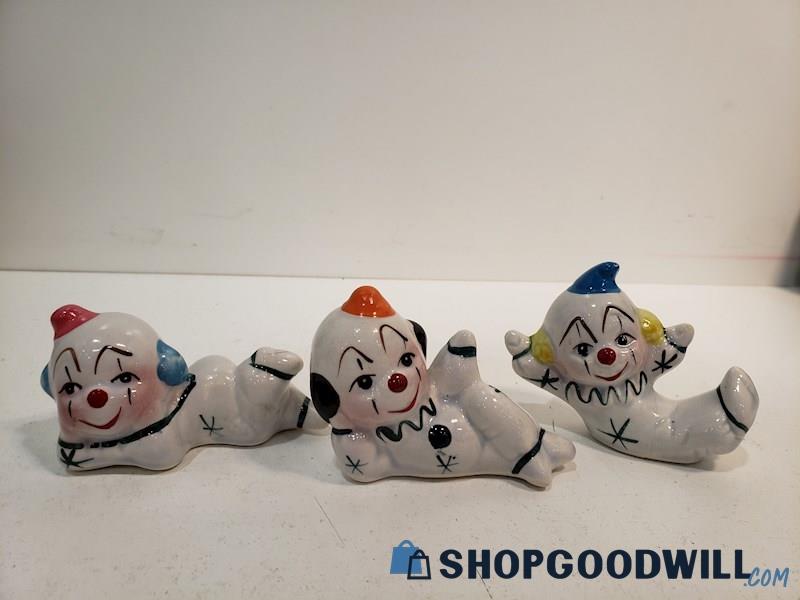 3pc Vintage Unbranded Ceramic Clowns Circus Poses Figurines Cute Kitschy 