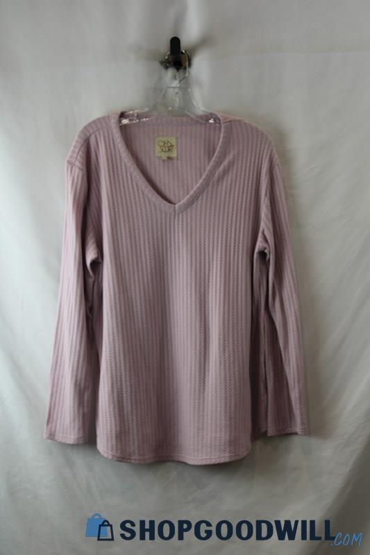 Chaser Women's Lilac V Neck Textured Knit Long Sleeve Tee sz XL