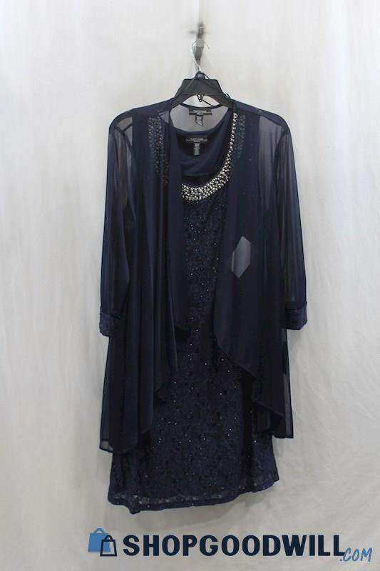 R&M Richards Women's Navy Blue Shimmer Shimmer Lace Sheath Dress SZ 20W